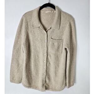 Soft Surroundings Cream Button Down Collared Cardigan Wool Blend Size PM
